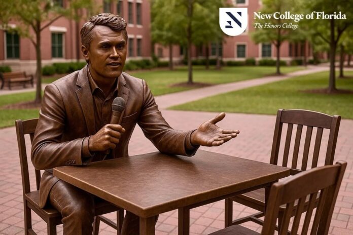 Simulacro de la estatua de Charlie Kirk.