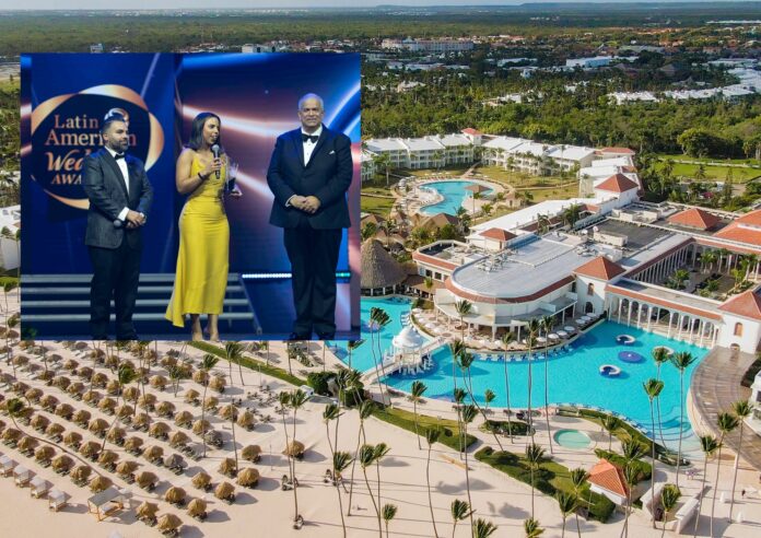 Braulia Batista Brea junto a Leonardo Artigas, director general Premios Lawa y Pedro Vargas director República Dominicana Event Awards.
