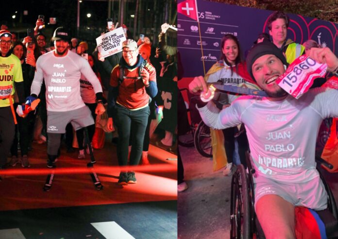 Juan Pablo Dos Santos, de 26 años, corrió y completó el Maratón de Nueva York con prótesis en ambas piernas.