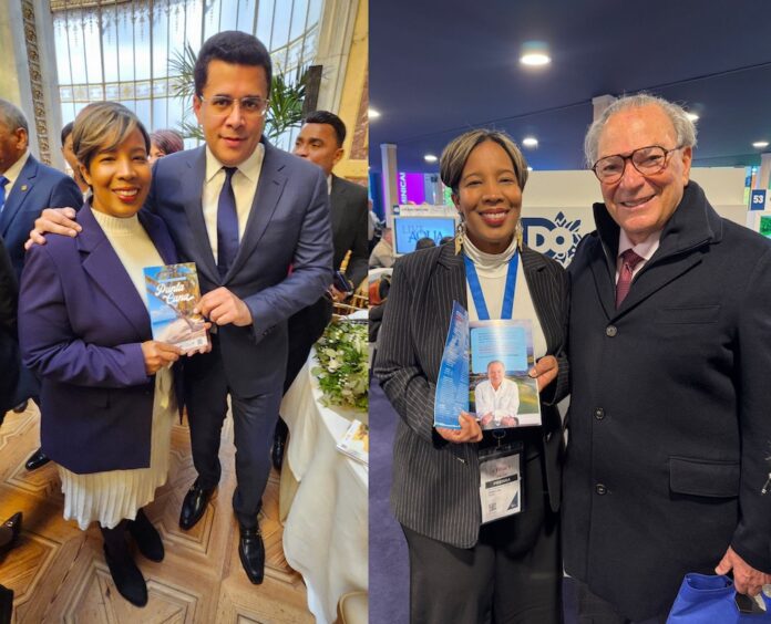 Milka Hernandez junto al ministro David Collado y el empresario Frank Rainieri.