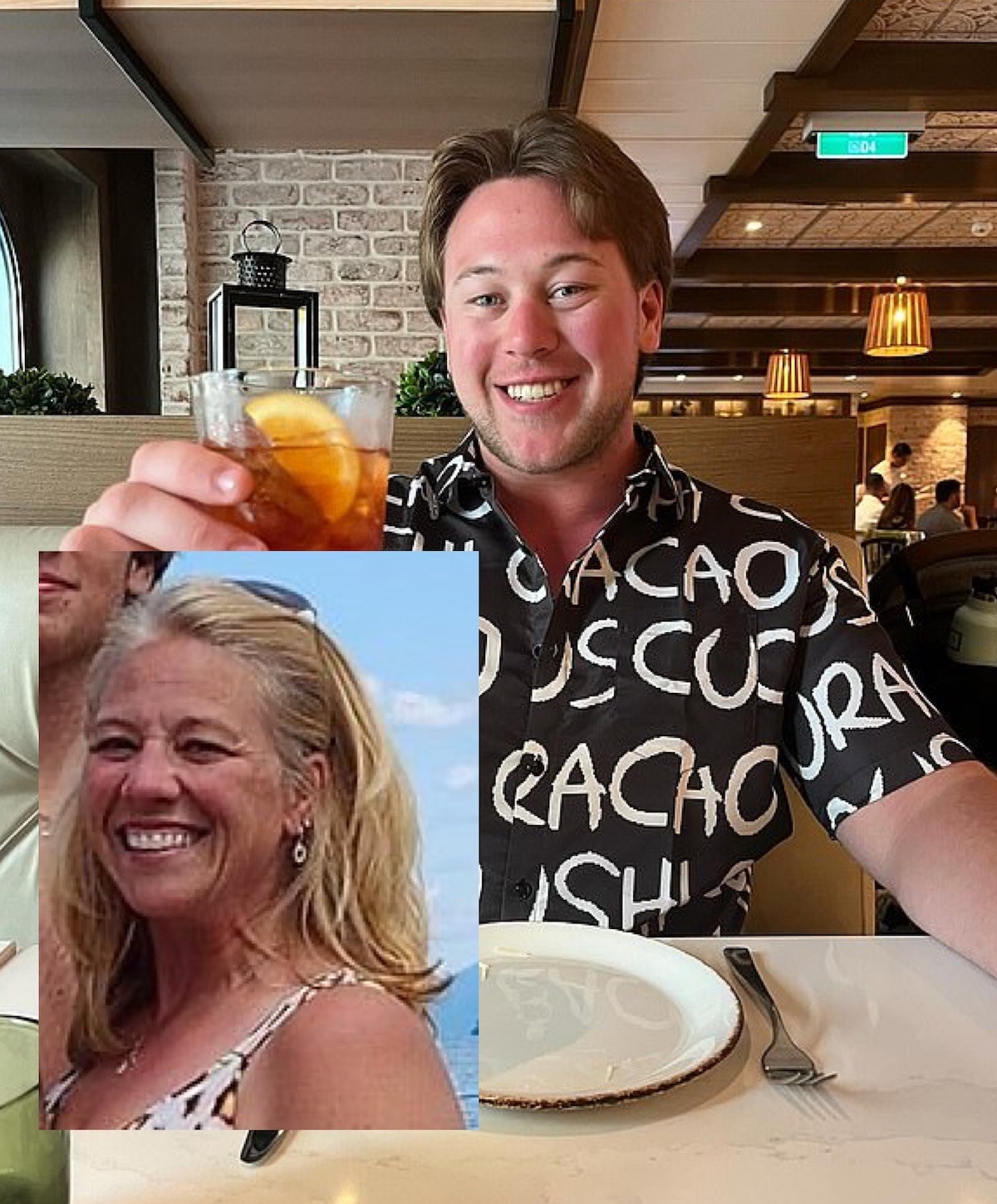 Rhonda y Aidan, exesposa e hijo mayor del responsable del tiroteo en una pista de hockey en Pawtucket.