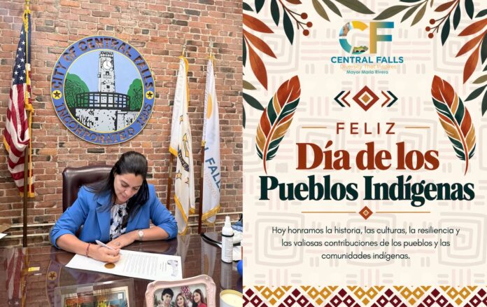 La alcaldesa María Rivera durante la firma de la proclamación del 12 de octubre como el Día de los Pueblos Indígenas en Central Falls.